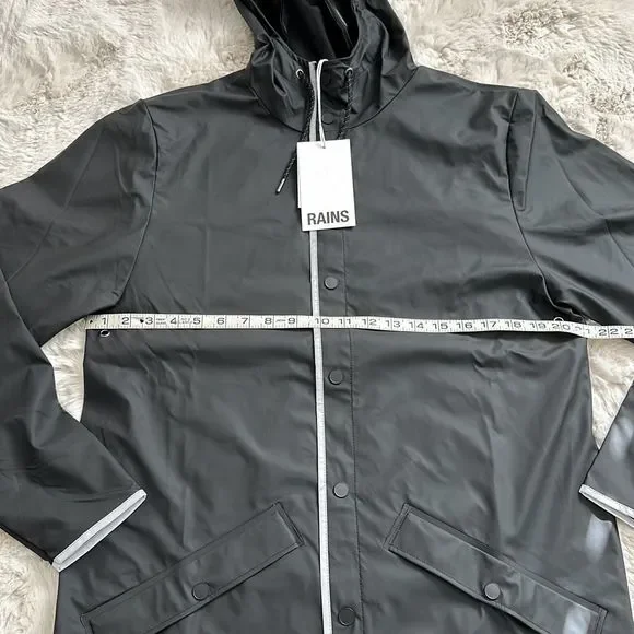 Rains Unisex Waterproof Long Reflective Jacket in Black